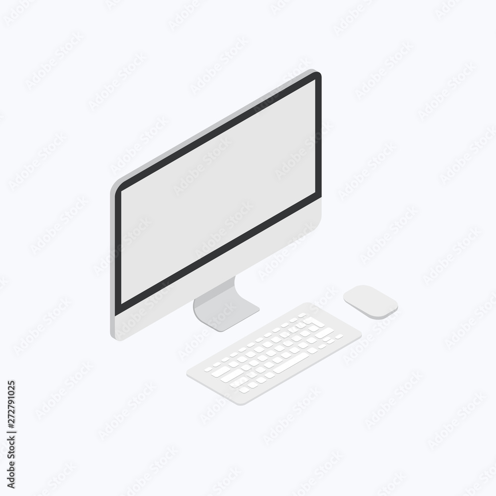 Fototapeta premium Computer, Keyboard & Mouse Isometric Color Icon