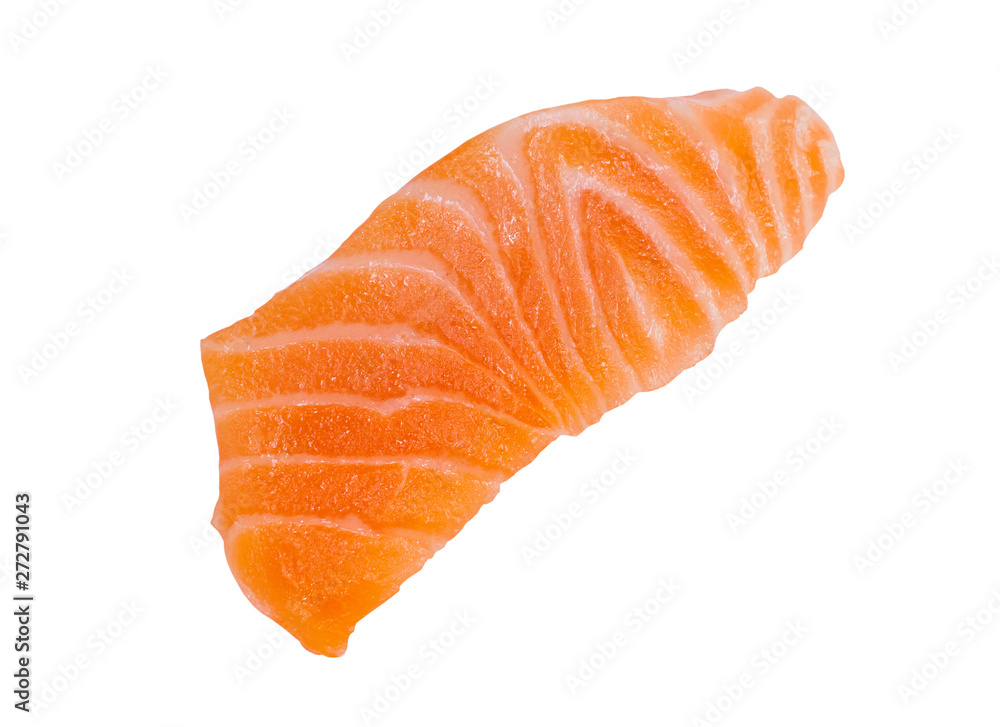 Fresh raw salmon slice sashimi fillet isolated on white background Fresh raw salmon slice sashimi fillet isolated on white background