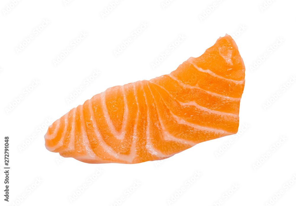 Fresh raw salmon slice sashimi fillet isolated on white background Fresh raw salmon slice sashimi fillet isolated on white background