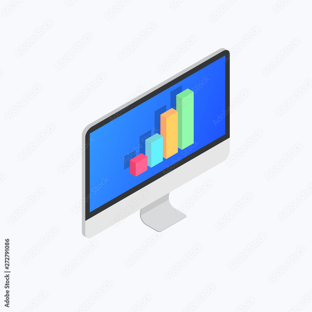 Computer Statistics Graphic Isometric Color Icon Computer Statistics Graphic Isometric Color Icon