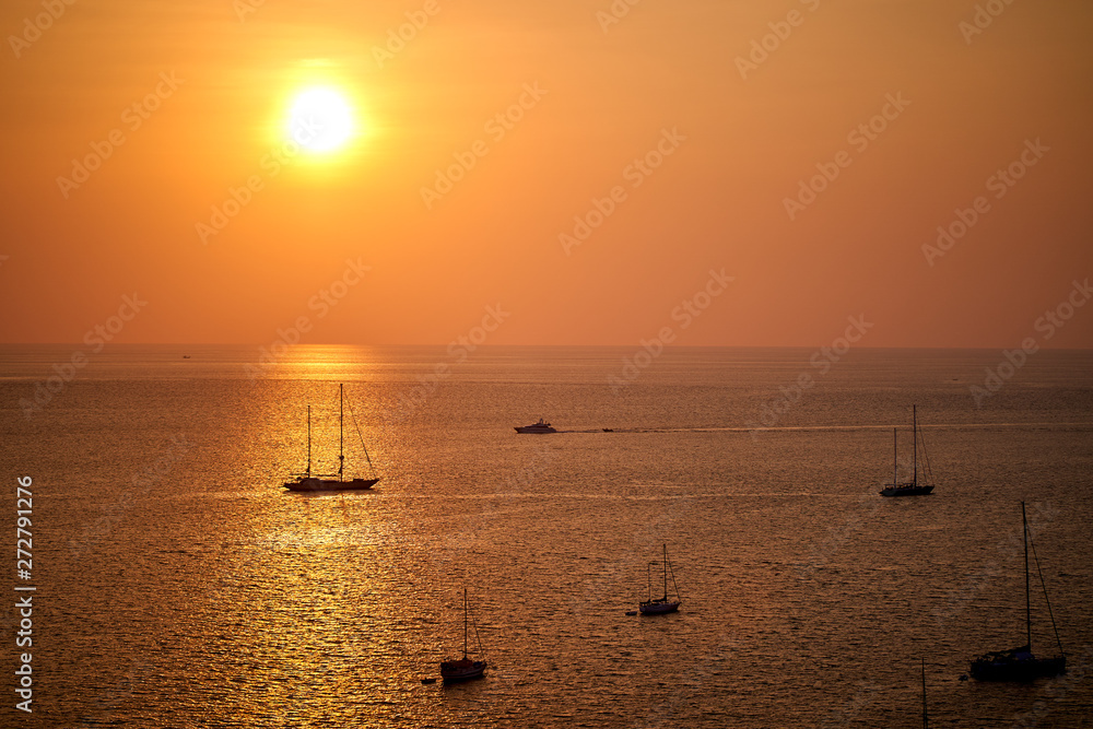 Sunset about sea with boat Thailand Phuket