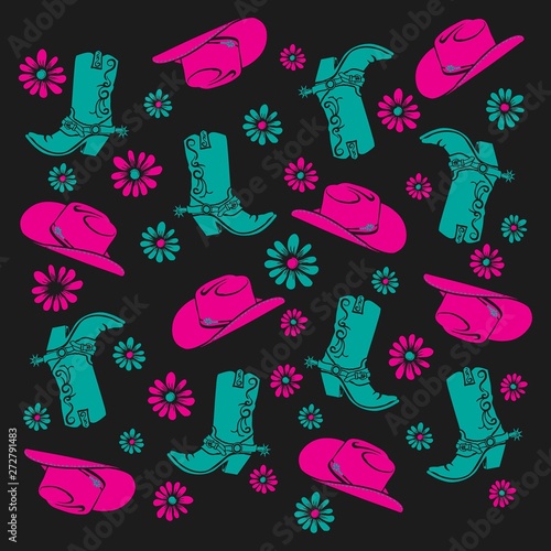 Cowgirl element Pattern in Pink and turquoise
