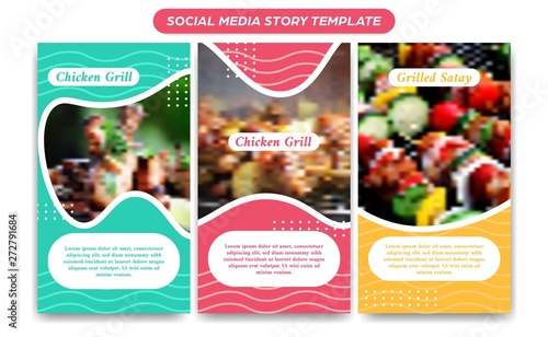 Instagram food story social media template in fresh pastel colorful fun and abstract wave decoration for banner flyer brochure promotion