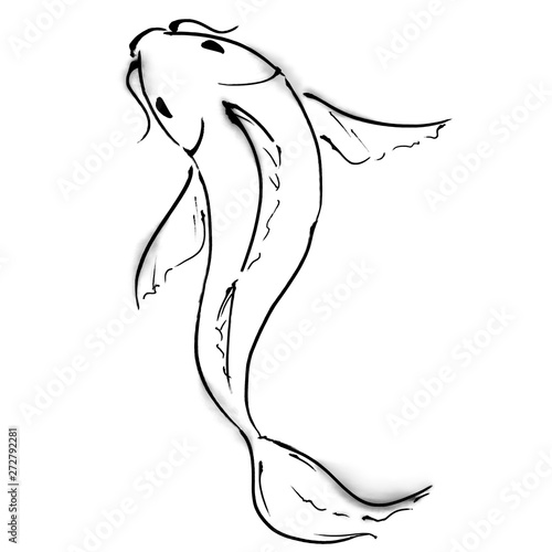 Imitation of ink  illustration. Koi fish. 