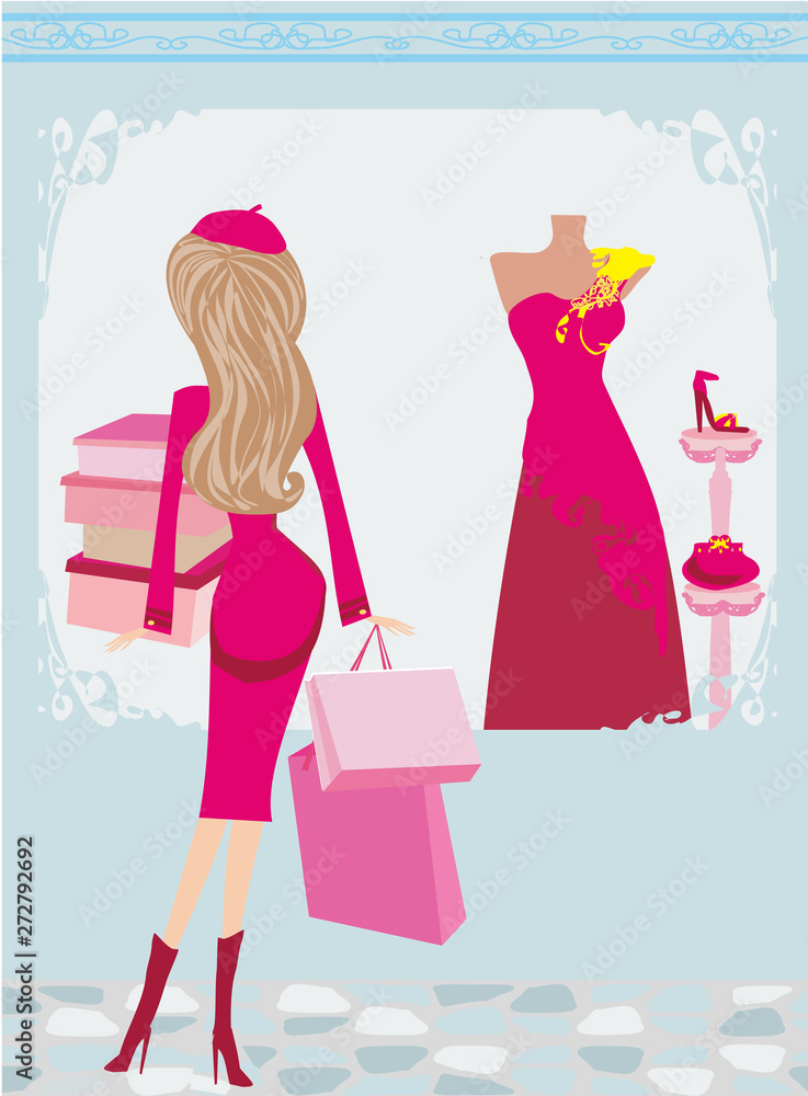 Stylish girl on fashion shopping in an elegant boutique Stylish girl on fashion shopping in an elegant boutique