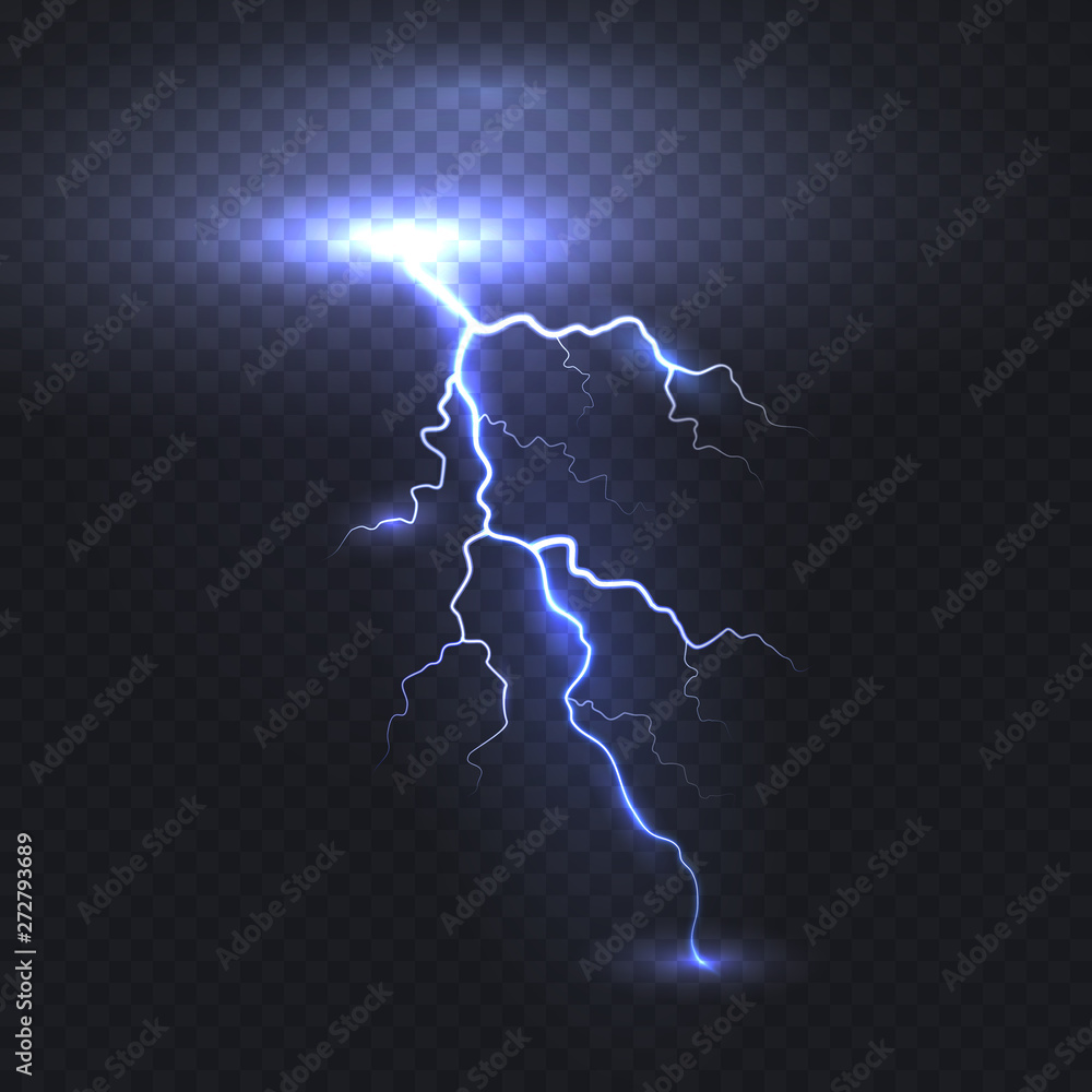 Lightning flash bolt or thunderbolt isolated on transparent background. Vector electric light thunder spark. Blue magic power blast storm template. Lightning flash bolt or thunderbolt isolated on transparent background. Vector electric light thunder spark. Blue magic power blast storm template.