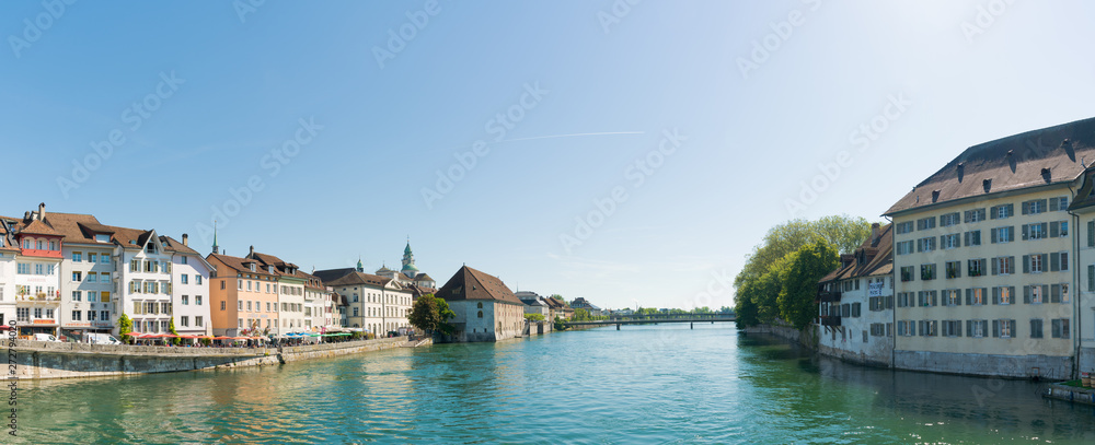 city of Solothurn with the river Aare and a panorama cityscape view of the old town