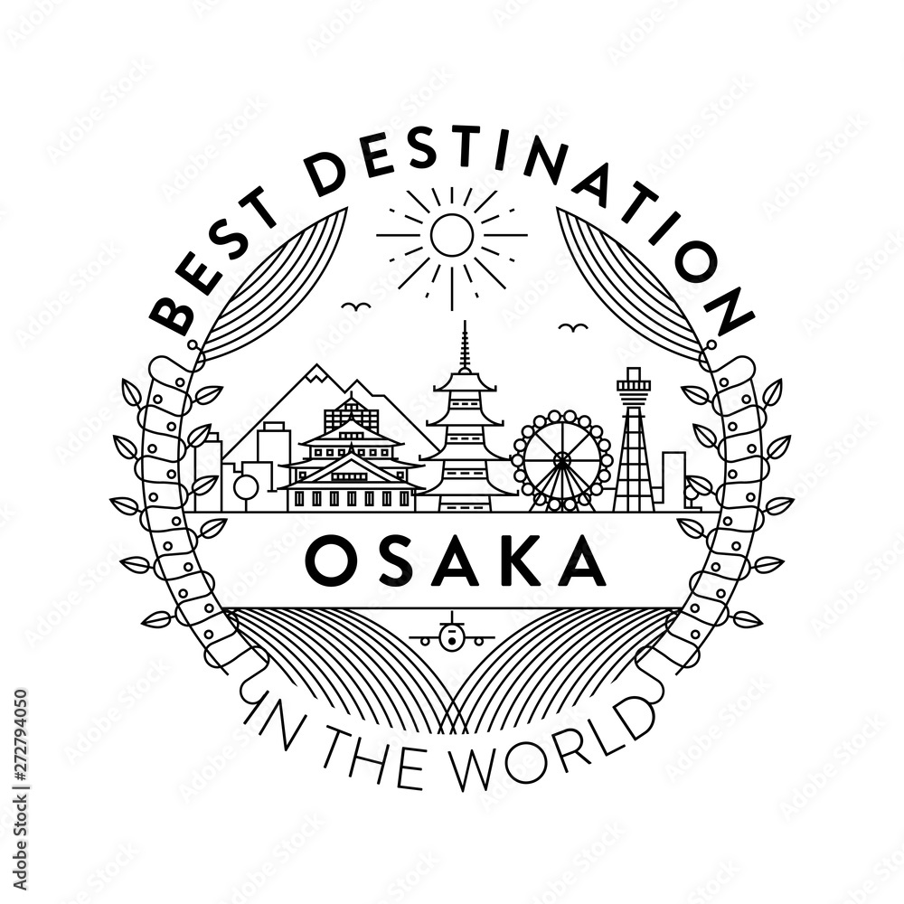 Fototapeta premium Vector Osaka City Badge, Linear Style