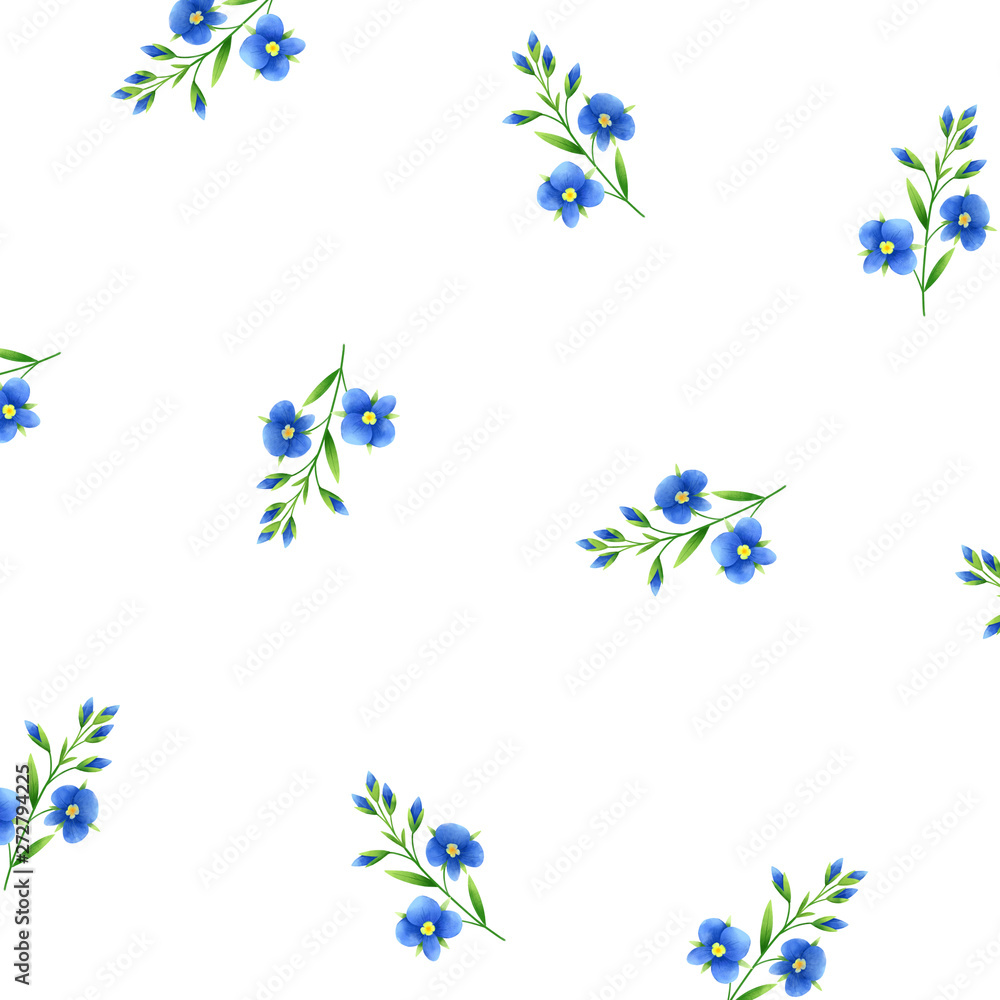 Blue flower, simple trendy pattern with flowers. Coloured illustration for prints, clothing, packaging and postcards.