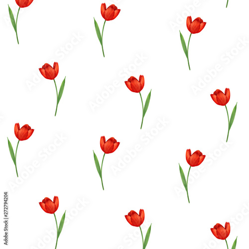 Tulips - trendy pattern with flowers. Simple colored illustration for prints, clothing, packaging and postcards.