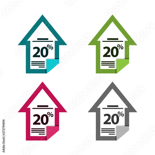twenty percent up, upwards arrow illustration. document icon