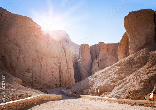 Bilde på lerret Valley of the kings at sunrise, the burial place in Luxor, Egypt, of ancient pha