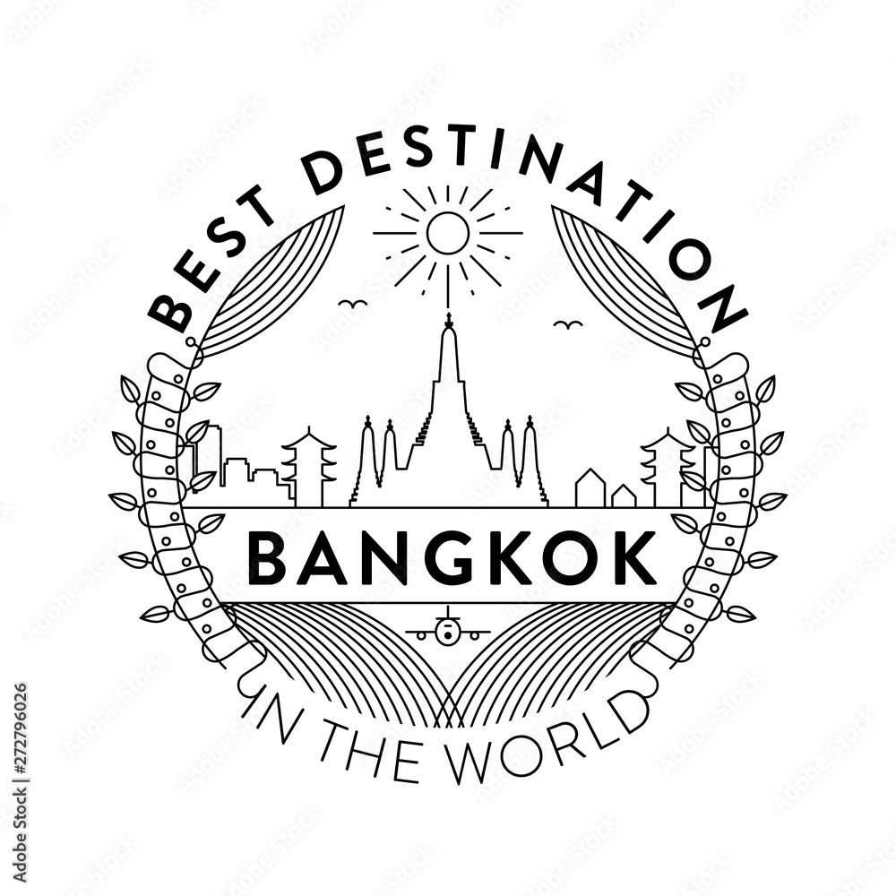 Vector Bangkok City Badge, Linear Style Vector Bangkok City Badge, Linear Style