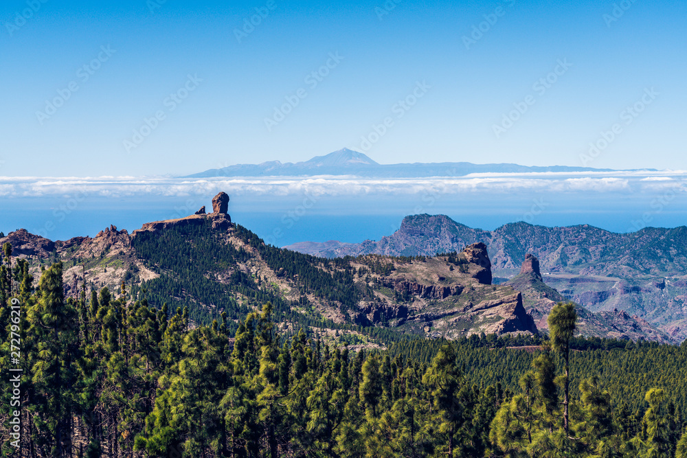 Colorful and scenic View Of Roque Nublo And El Teide - Tejeda, Gran Canaria, Canary Islands, Spain