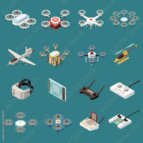 Drones Quadrocopters Isometric Set