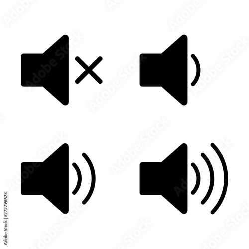 Simple speaker volume icons with sound waves, vector illustration