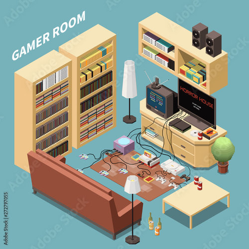 Gamers Room Isometric Composition
