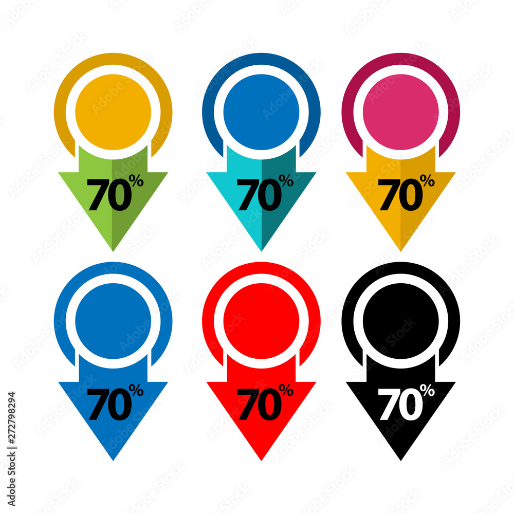 Fototapeta premium Seventy percent down, downwards arrow illustration