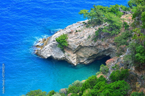 Grotto in the rock by the sea. Mediterranean Sea.