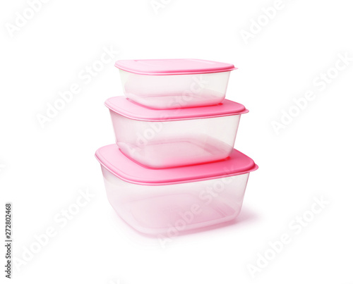 Plastic food storage containers isolated on white background