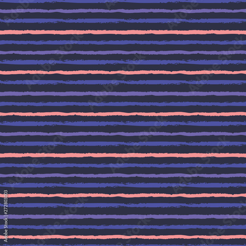 Horizontal seamless grunge brush striped pattern. pink purple color stripes on dar background. Seamless vector pattern background.