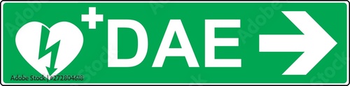 defibrillator emergency sign (D.A.E., A.E.D.)