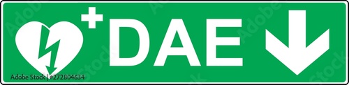 defibrillator emergency sign (D.A.E., A.E.D.)