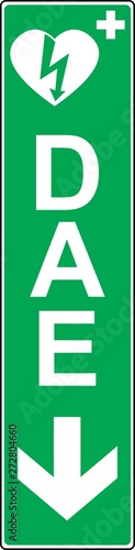 defibrillator emergency sign (D.A.E., A.E.D.)