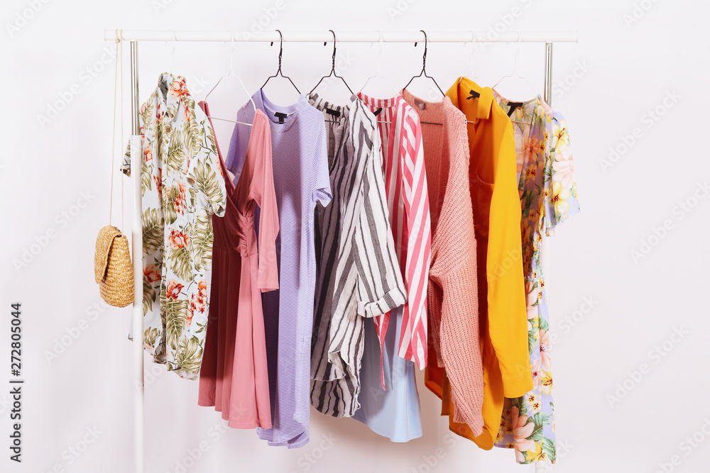 Collection Of Trendy Womens Garments On Rack Indoors Closeup And Space For  Text Clothing Rental Service Stock Photo - Download Image Now - iStock