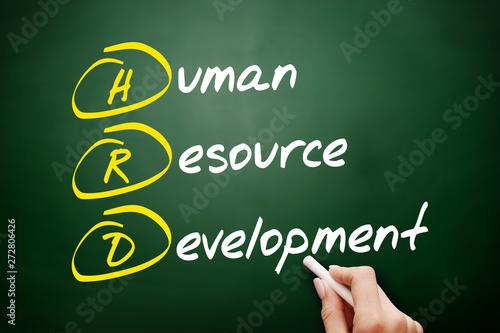 HRD - Human Resource Development acronym, business concept on blackboard