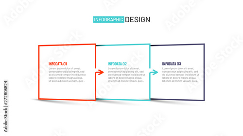 Vector square thin line element for infographic. Business concept with 3 options, steps, arrows or processes.