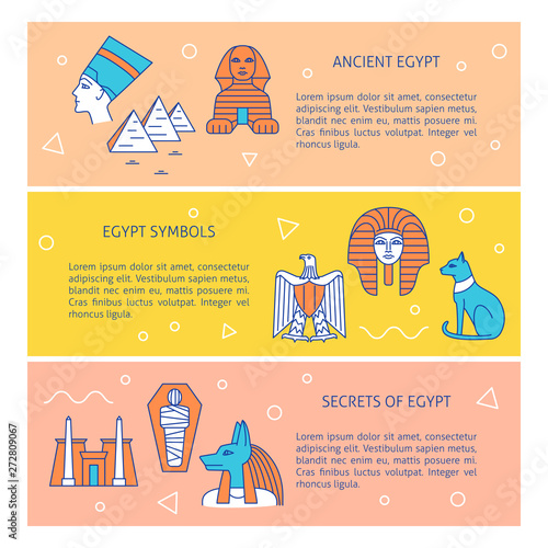 Banners with popular historical Egypt symbols and text