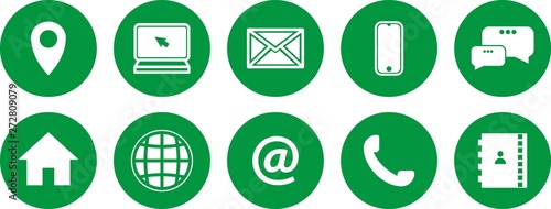 set of green icons. communications icons. contact us icons