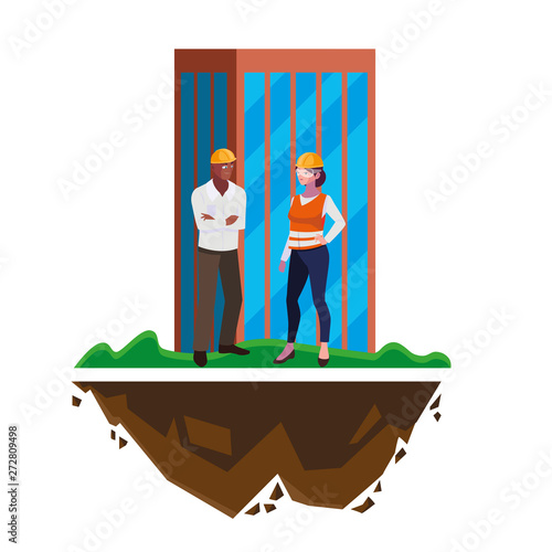 interracial couple builders with building