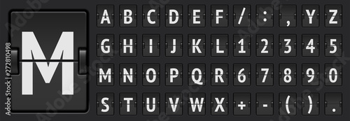 Black Airport mechanical scoreboard alphabet and numbers to display departure or arrival information vector illustration