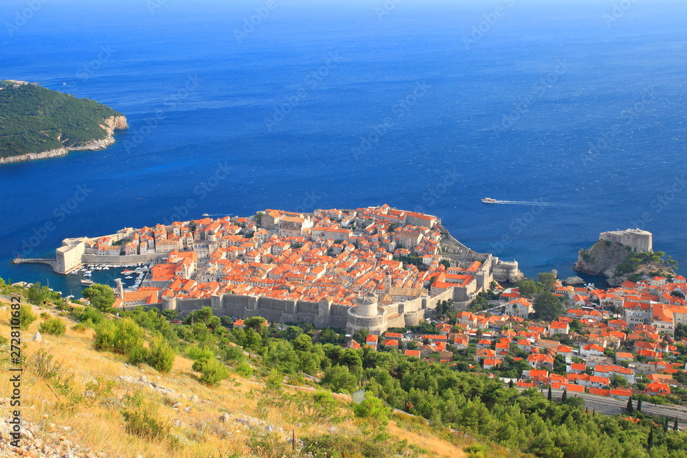 Dubrovnik in Croatia, famous touristic destination, panoramic view to Old town