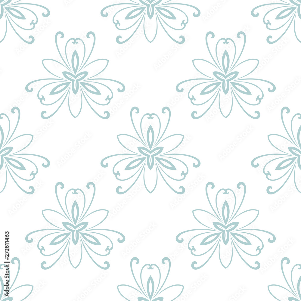 Floral vector ornament. Seamless abstract classic background with flowers. Light blue pattern with repeating floral elements. Ornament for fabric, wallpaper and packaging Floral vector ornament. Seamless abstract classic background with flowers. Light blue pattern with repeating floral elements. Ornament for fabric, wallpaper and packaging