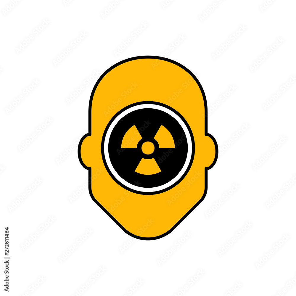 Flat linear design. Radiation icon for applications, web sites and public use. Silhouette of a human head and a radiation symbol. Conception. Vector.