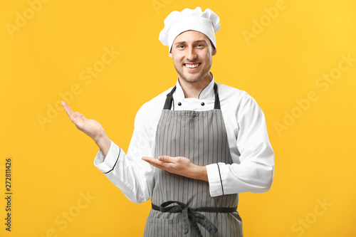 Handsome male chef on color...