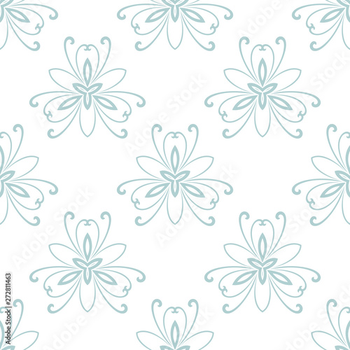 Floral vector ornament. Seamless abstract classic background with flowers. Light blue pattern with repeating floral elements. Ornament for fabric  wallpaper and packaging