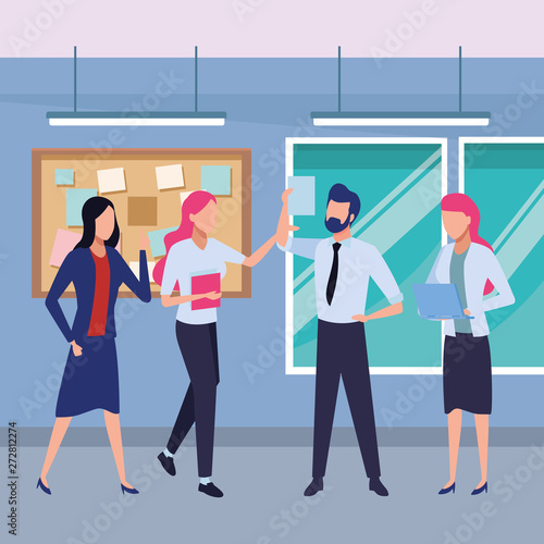 Business coworkers with office supplies