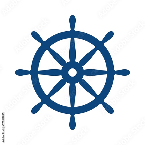 Nautical helm. Ship and boat steering wheel sign. Boat wheel control icon. Rudder label.