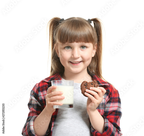 Cute little girl with glass...