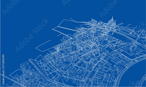 Outline city concept. Wire-frame style