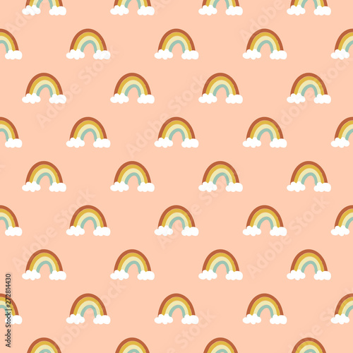 Seamless vector pattern of hand drawn doodle rainbow of warm autumn pastel co...