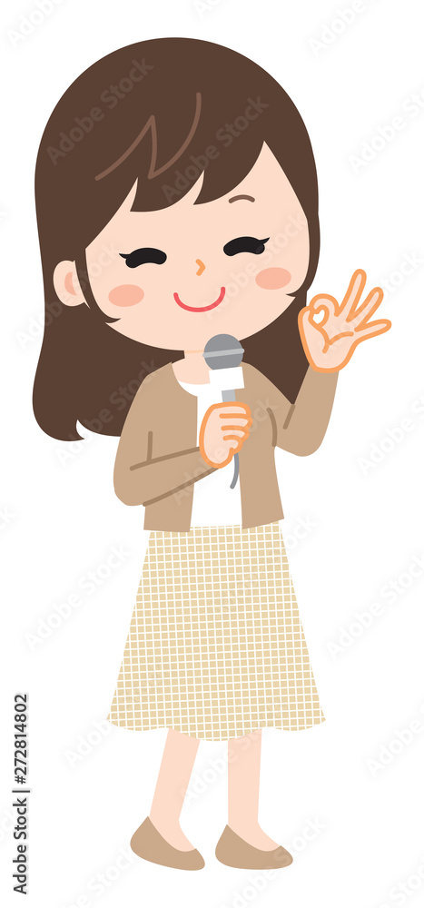Illustration of a reporter who takes an OK pose Illustration of a reporter who takes an OK pose