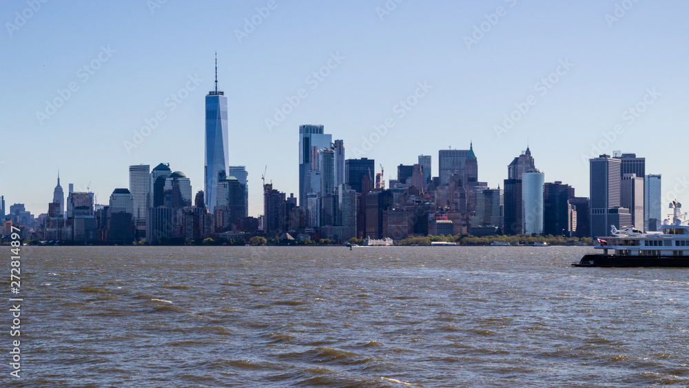 View of Manhattan skyline from Hudson River, New York