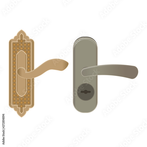 Door handle vector doorknob to lock doors at home and metal door-handle in house interior illustration set of entrance door-knob design isolated on white background