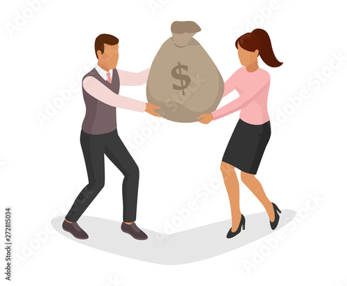 People money vector wealth businessman woman person character holding bag with coins cash currency illustration banking set of business financial investment treasure isolated on white background