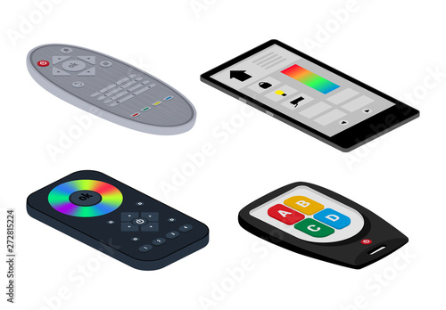 Remote control tv vector remoted controller television channel technology media entertainment equipment digital device control-panel to watch video illustration set isolated on white background